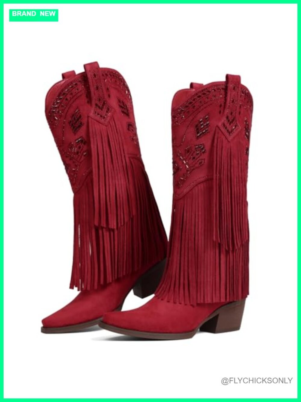 Rhinestone Fringe Knee High Cowgirl Boots Microfiber Wide Calf Western